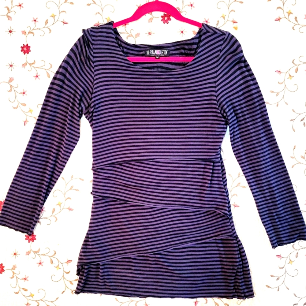 Pyramid Collection  Layered Striped Tunic/Sweater